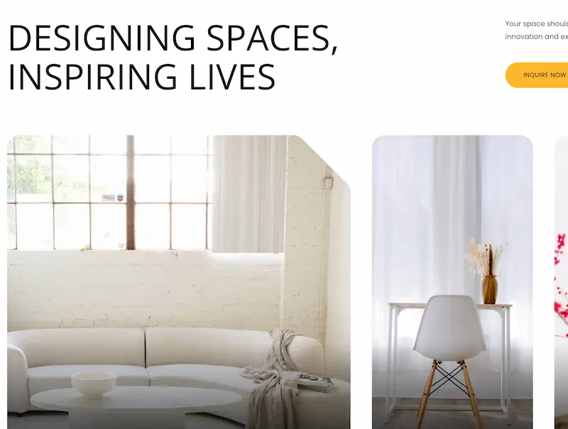 Designing spaces website home page.